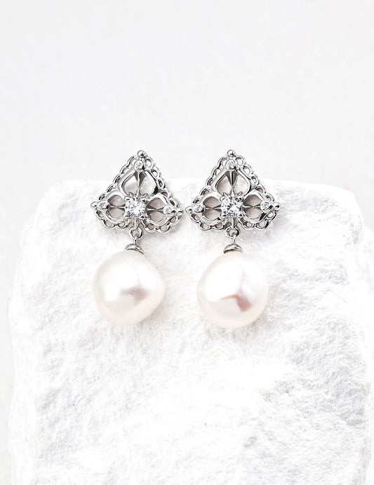 RXYJewelry silver and pearl earrings-hypoallergenic and handmade