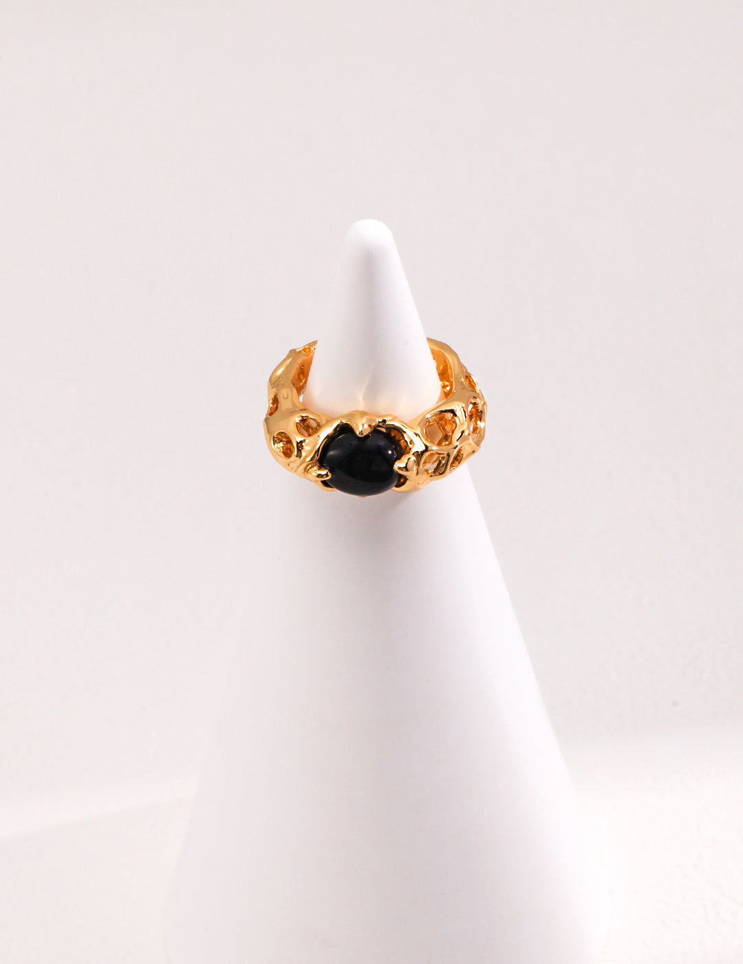 Gold plated sterling silver ring with black agate stone – RXYJewelry