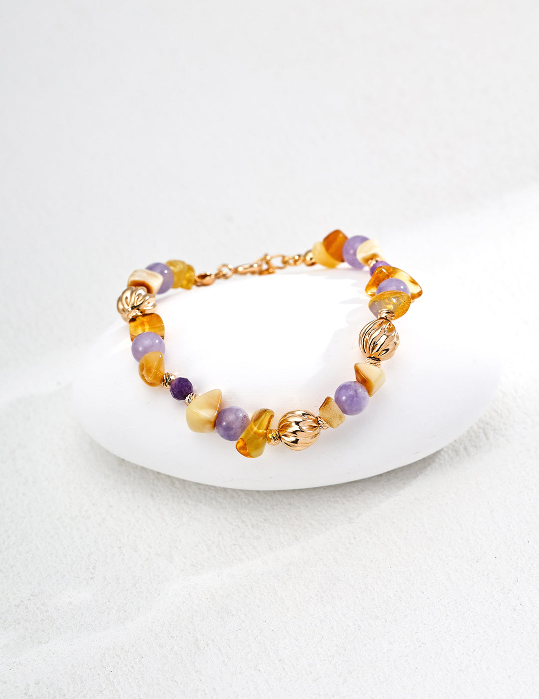 RXY Silver Natural Beeswax and Amethyst Gemstone Bracelet with silver accents