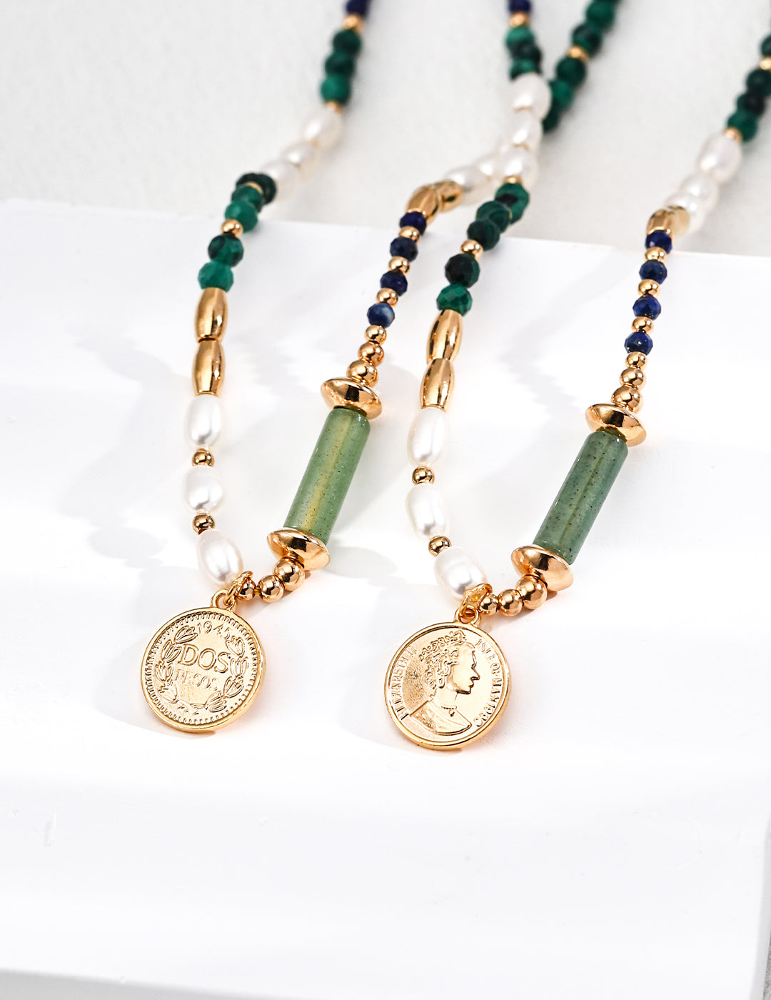 Sterling silver pendant with pearl, malachite, and lapis lazuli – RXYJewelry