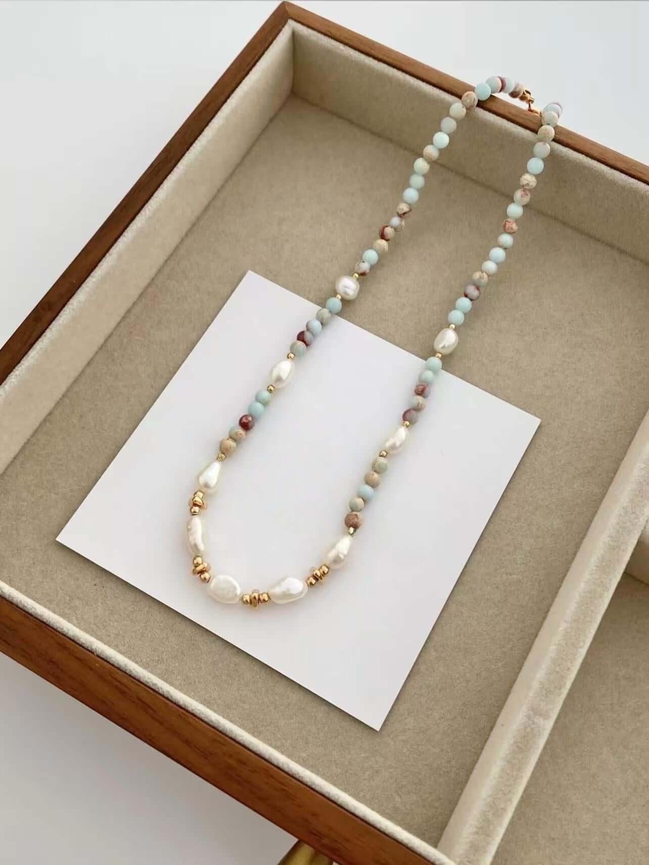 RXYjewelry Handmade turquoise and pearl necklace – vintage style with sterling silver clasp
