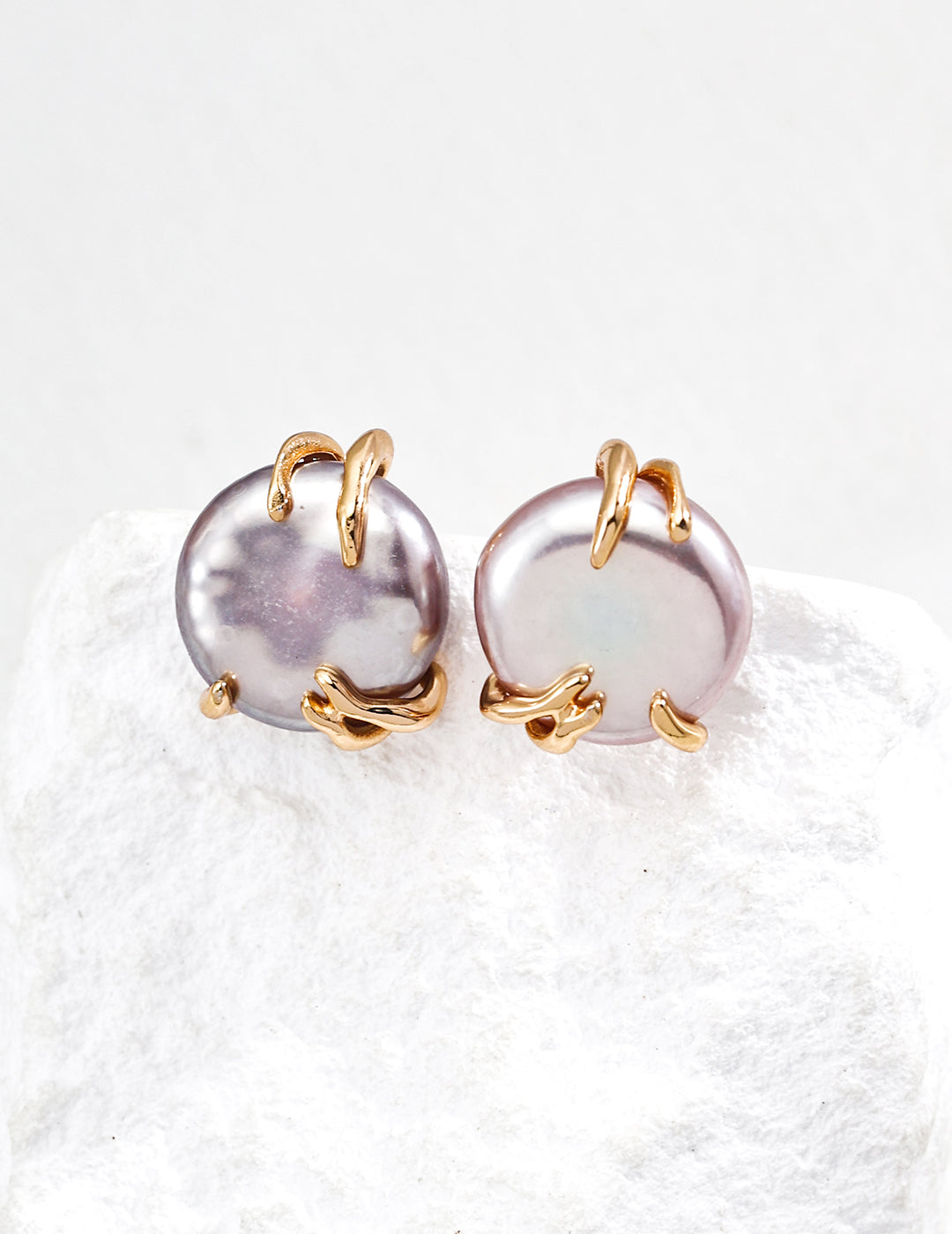 RXY Silver Natural Gray Pearl Earrings with minimalist silver setting