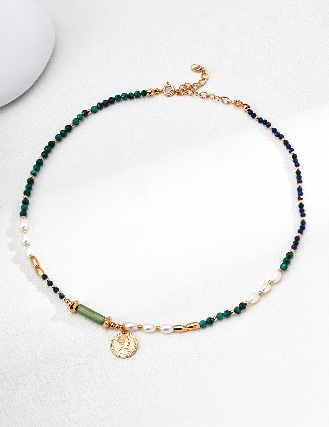 Sterling silver pendant with pearl, malachite, and lapis lazuli – RXYJewelry