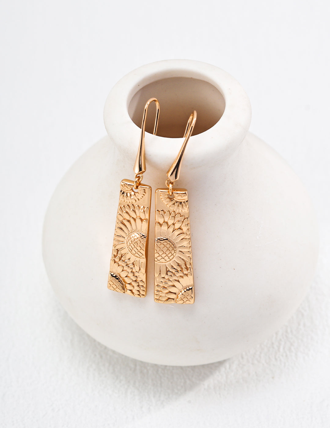 Gold plated sterling silver sunflower earrings – floral design by RXY Jewelry