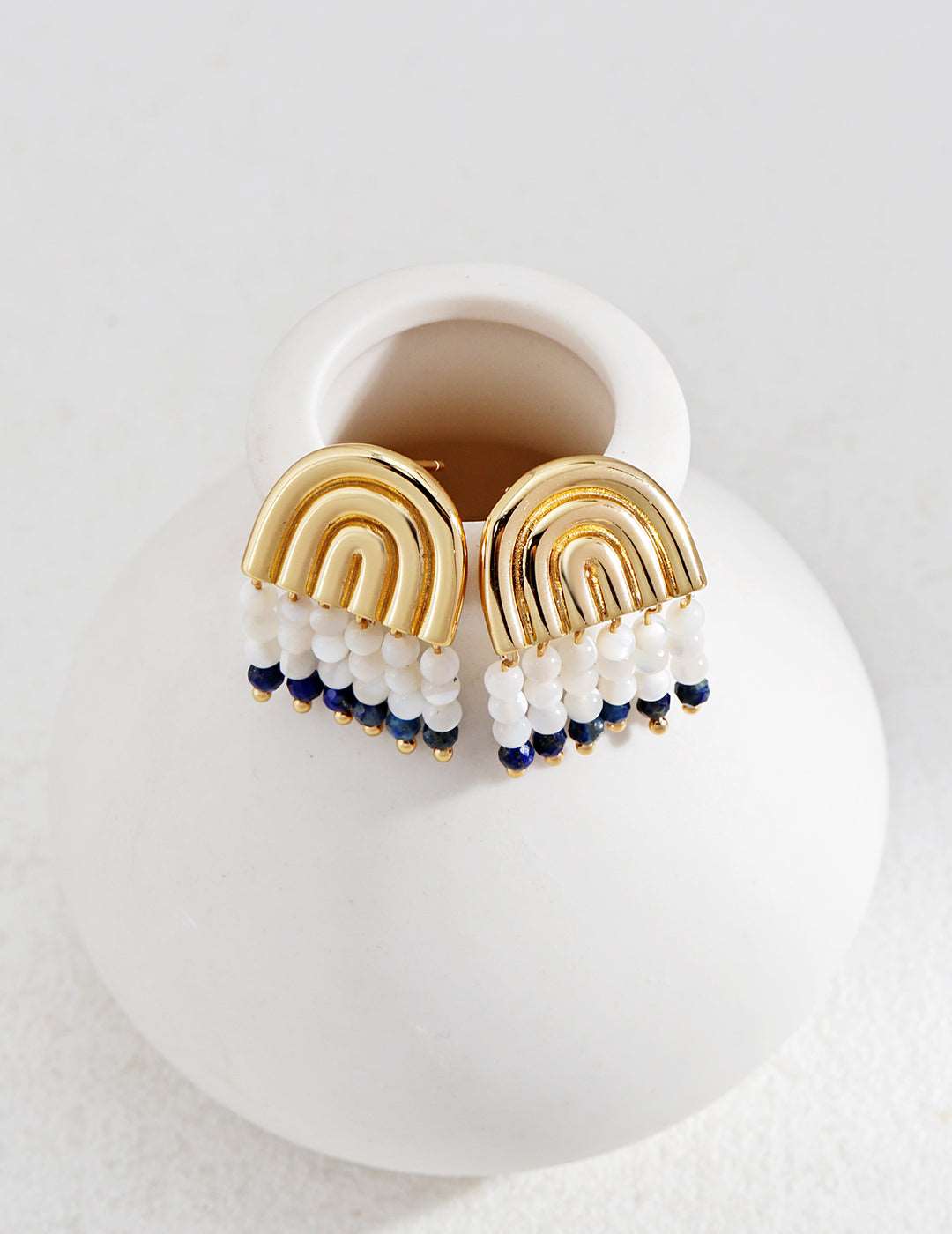 Sterling Silver Natural Pearl Lapis Lazuli Stud Earrings - RXYjewelry
