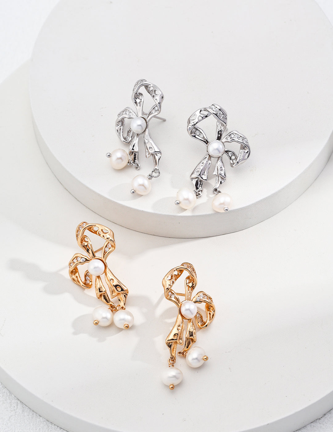 Natural pearl bow shape earrings – elegant design by RXY-Jewelry