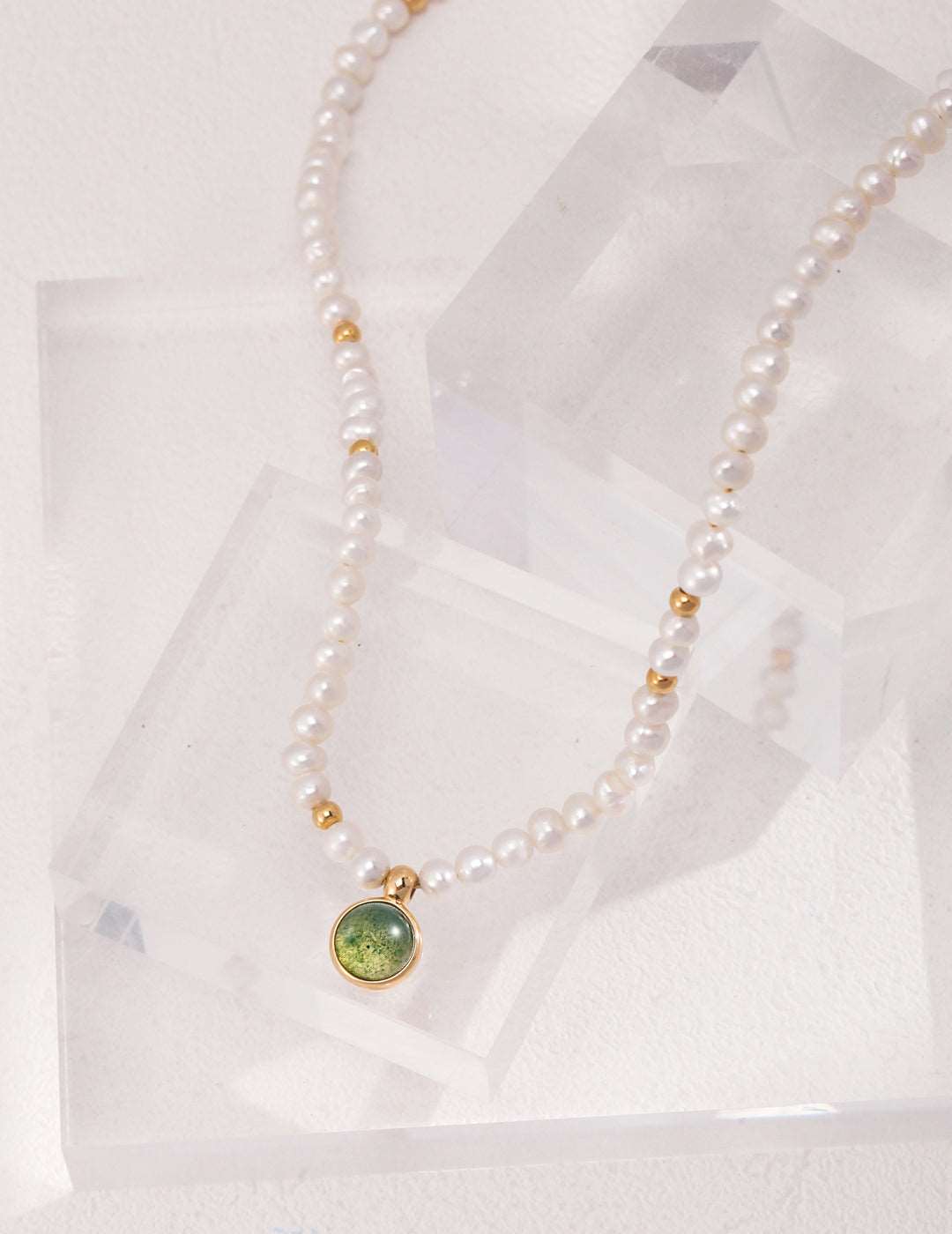 Elegant Silver Natural Pearls Moss-Agate Necklace - RXYjewelry