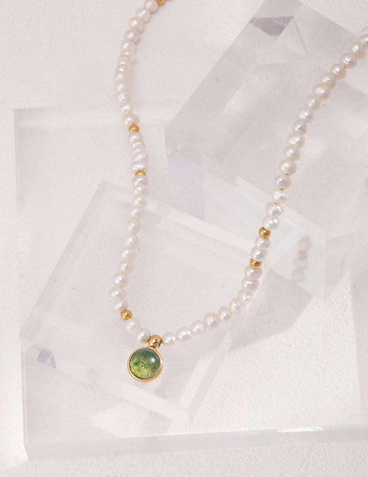 Elegant Silver Natural Pearls Moss-Agate Necklace - RXYjewelry
