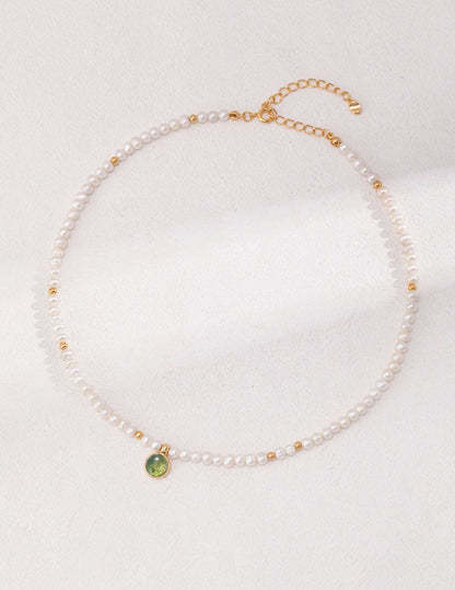 Elegant Silver Natural Pearls Moss-Agate Necklace - RXYjewelry
