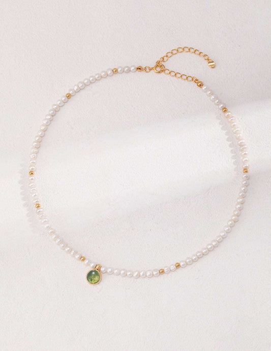 Elegant Silver Natural Pearls Moss-Agate Necklace - RXYjewelry