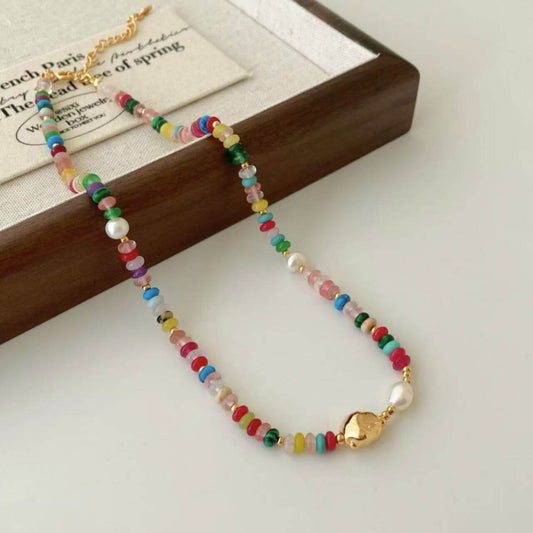 RXYJEWELRY Bold dopamine-inspired necklace and bracelet with baroque-style beads and glossy finish