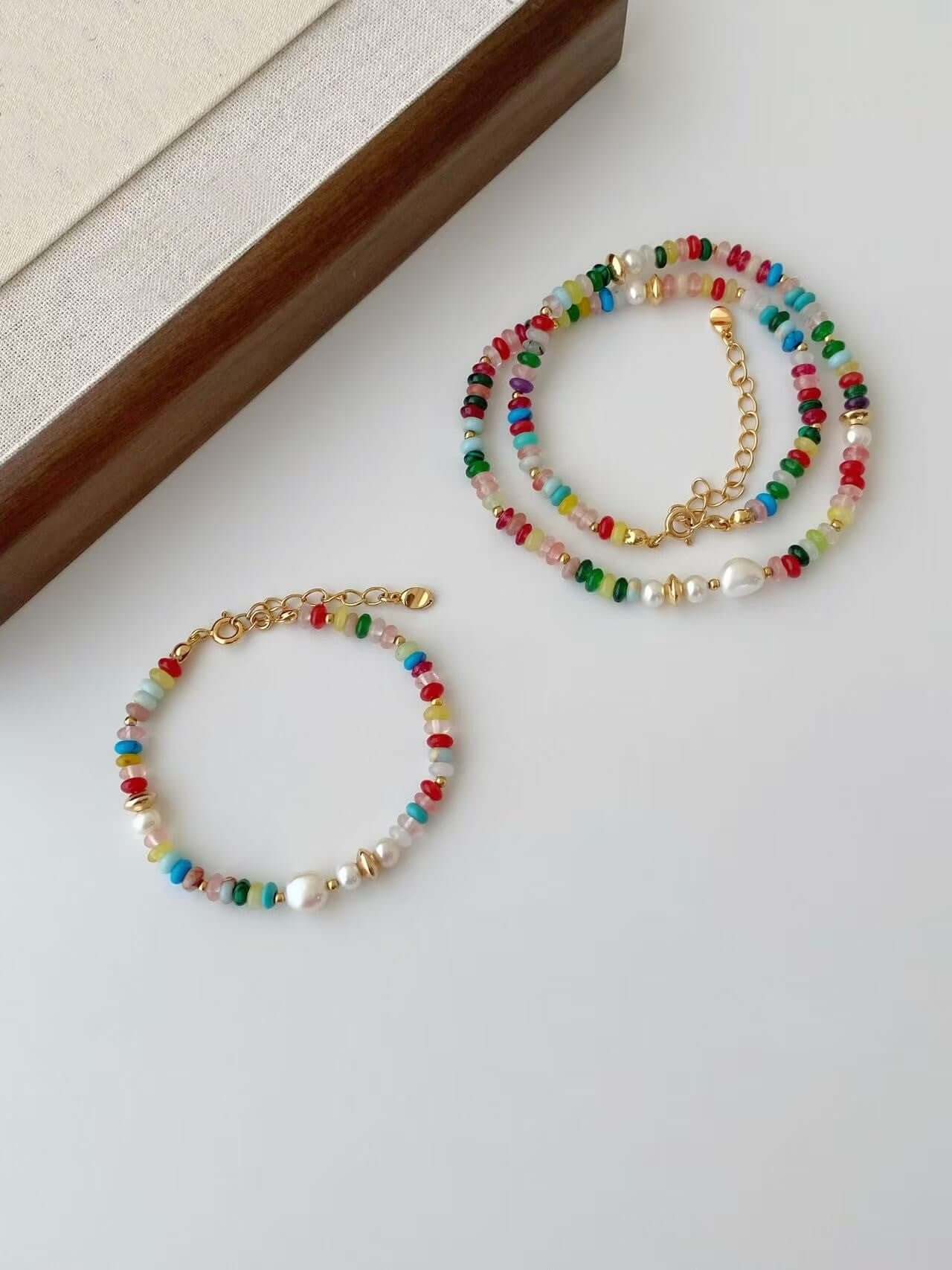 Colorful Candy Dopamine Baroque Double-Sided Polished Necklace Bracelet Set