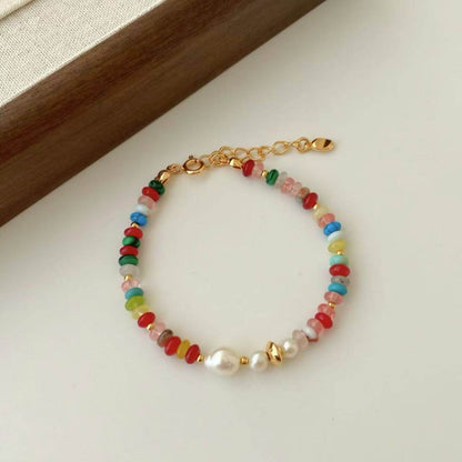 RXYJEWELRY Vibrant multicolor baroque jewelry set featuring a polished necklace and matching bracelet.