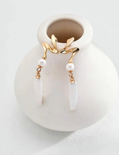 RXY Gold-Tone Spiral Stud Earrings With Natural Pearl Drop- RXYjewelry