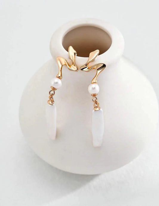 RXY Gold-Tone Spiral Stud Earrings With Natural Pearl Drop- RXYjewelry