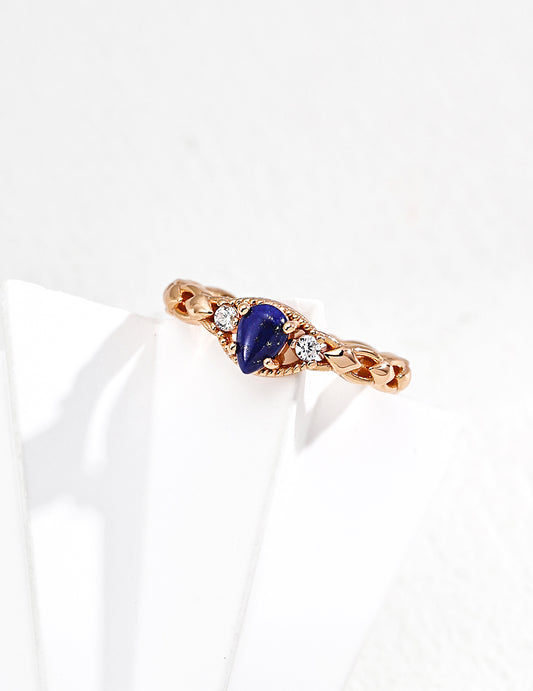 Silver vintage ring with lapis lazuli and zirconia – RXYJewelry