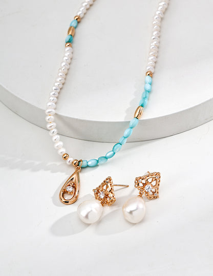 Sterling silver necklace with mother of pearl and blue zirconia – RXYJewelry