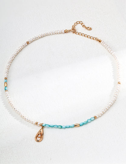 Sterling silver necklace with mother of pearl and blue zirconia – RXYJewelry
