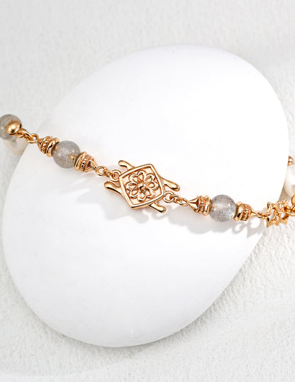 Gray moonstone and natural pearl bracelet – calming gemstone jewelry by RXY