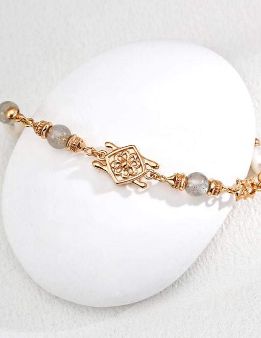 Gray moonstone and natural pearl bracelet – calming gemstone jewelry by RXY