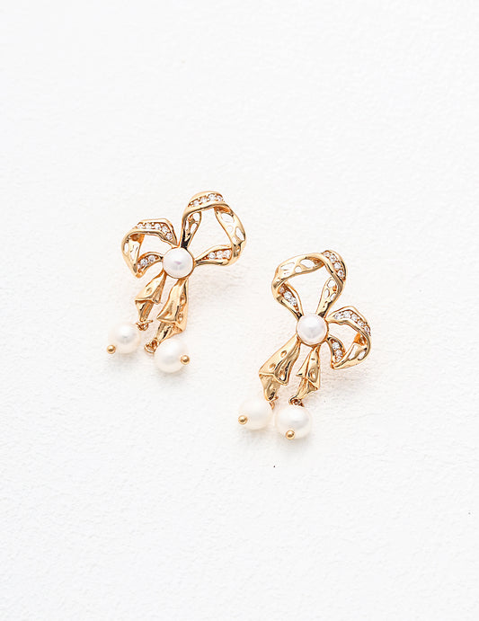 Natural pearl bow shape earrings – elegant design by RXYJewelry