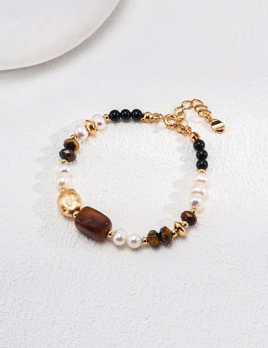 Silver Natural Pearl Tiger-eye Black-onyx Resin Bracelet - RXYjewelry