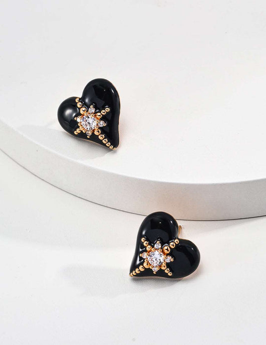 Silver Drip Glaze Cubic Zircon Heart Earrings - RXYjewelry