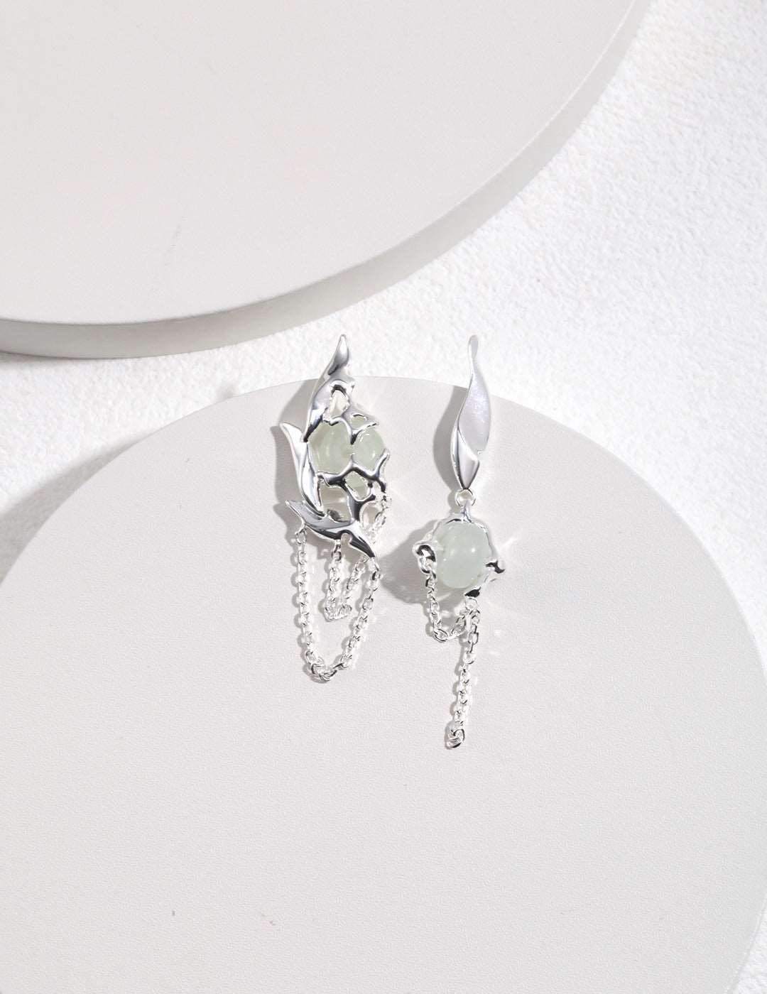 RXY Silver Asymmetrical Earrings with Quartzite Jade - RXYjewelry