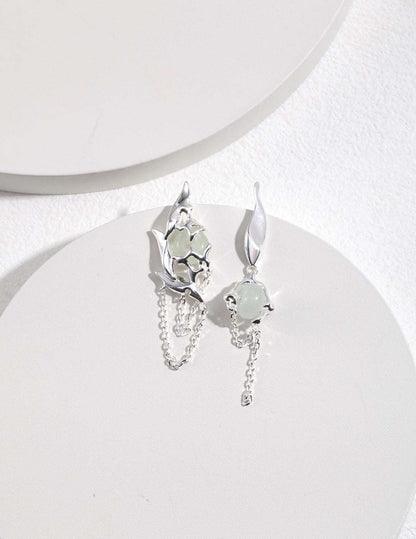 RXY Silver Asymmetrical Earrings with Quartzite Jade - RXYjewelry
