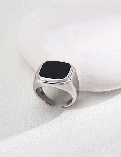 RXY Silver Niche Design Onyx Ring - RXYjewelry