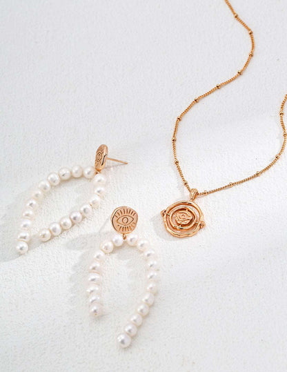RXY Eternal Eye Silver Vintage Golden Natural Pearl Earrings - RXYjewelry