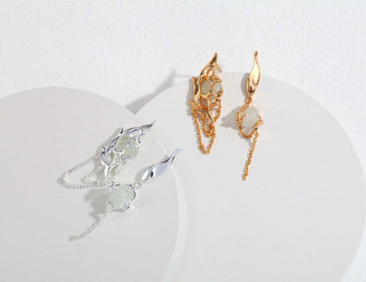 RXY Silver Asymmetrical Earrings with Quartzite Jade - RXYjewelry
