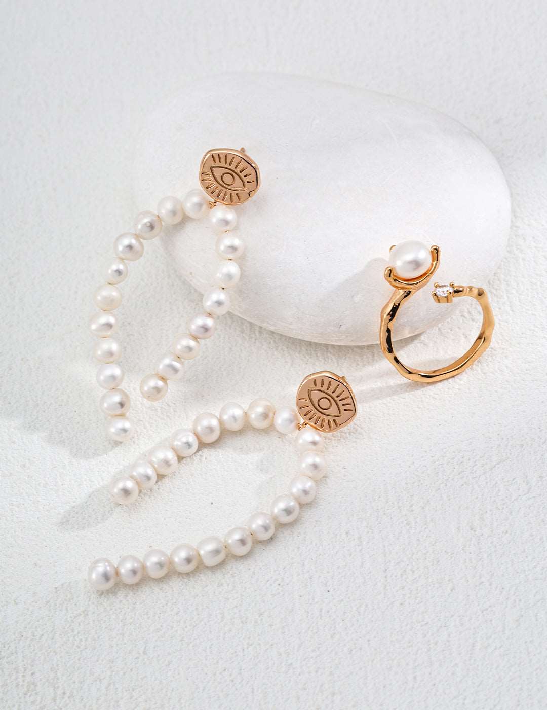 RXY Eternal Eye Silver Vintage Golden Natural Pearl Earrings - RXYjewelry