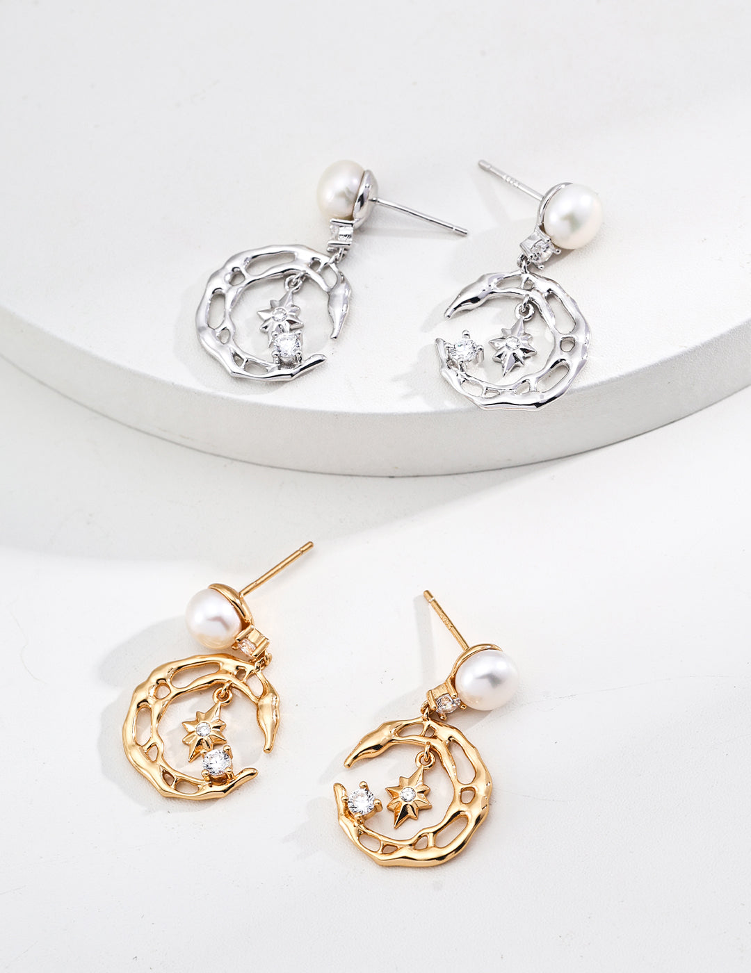 Silver Natural Pearl Cubic Zircon Earrings_rxyjewelry