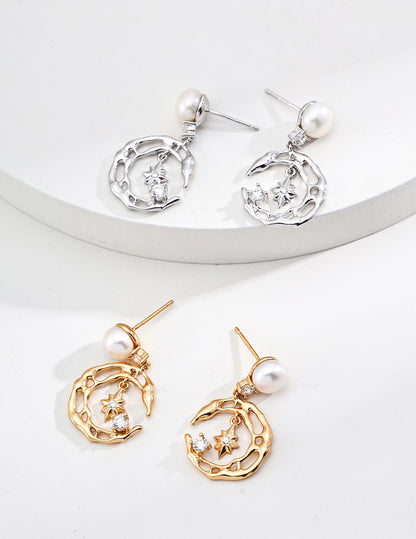 Silver Natural Pearl Cubic Zircon Earrings_rxyjewelry