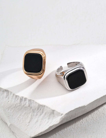 RXY Silver Niche Design Onyx Ring - RXYjewelry
