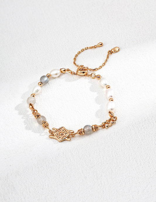 Gray moonstone and natural pearl bracelet – calming gemstone jewelry by RXY-jewelry