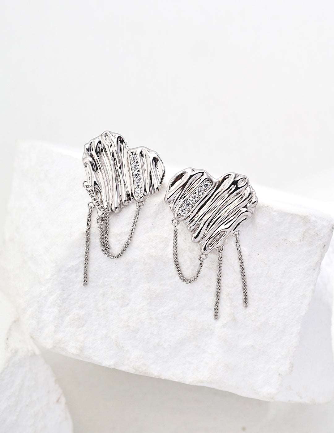 S925 Silver Simple Heart Zirconia Earrings - RXYjewelry