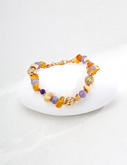 RXY Silver Natural Beeswax and Amethyst Gemstone Bracelet with silver accents