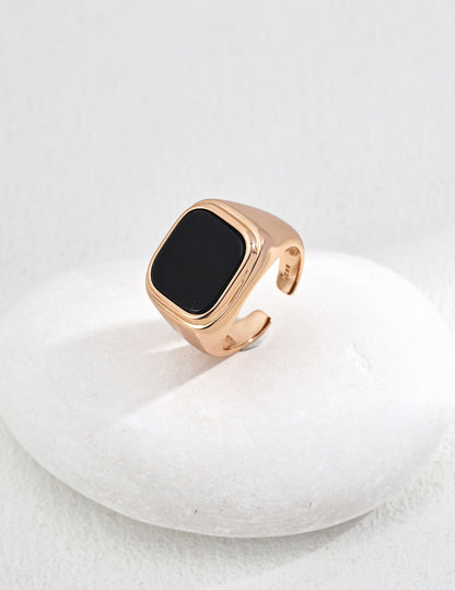 Silver Niche Design Onyx Ring - RXYjewelry
