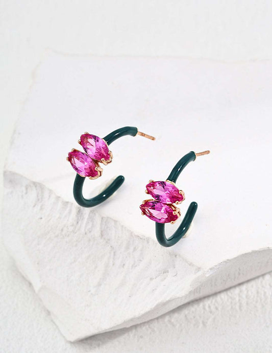 RXY Silver Vintage Drip Glaze Zirconia Earrings - RXYjewelry