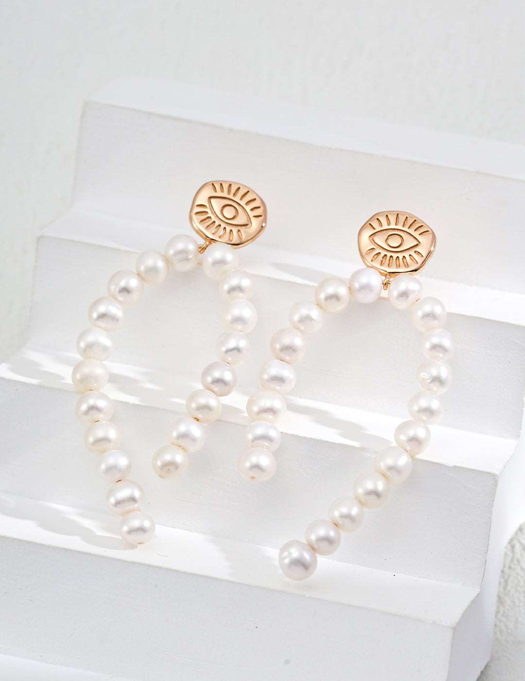 RXY Eternal Eye Silver Vintage Golden Natural Pearl Earrings - RXYjewelry