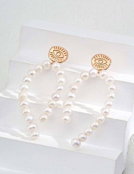 RXY Eternal Eye Silver Vintage Golden Natural Pearl Earrings - RXYjewelry