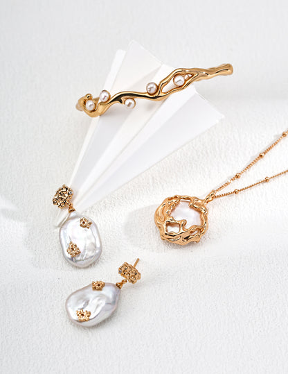 Handcrafted pearl earring detail – S925 silver, zirconia, and baroque pearl