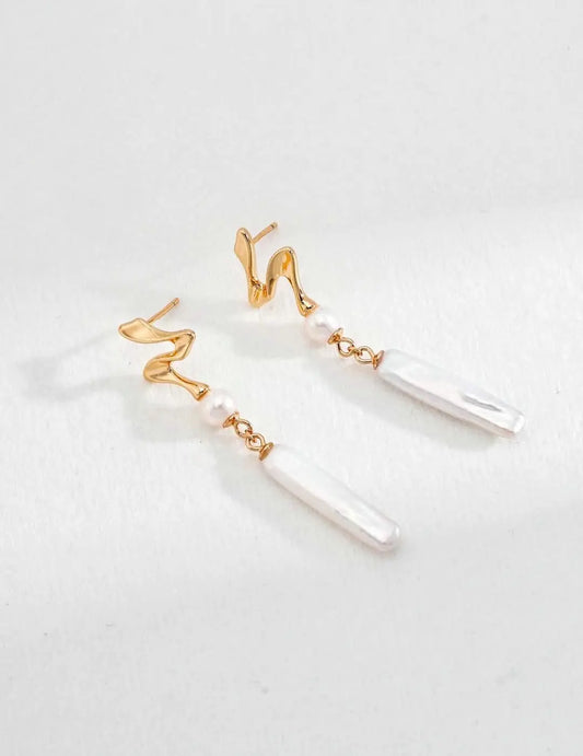 RXY Gold-Tone Spiral Stud Earrings With Natural Pearl Drop - RXYjewelry