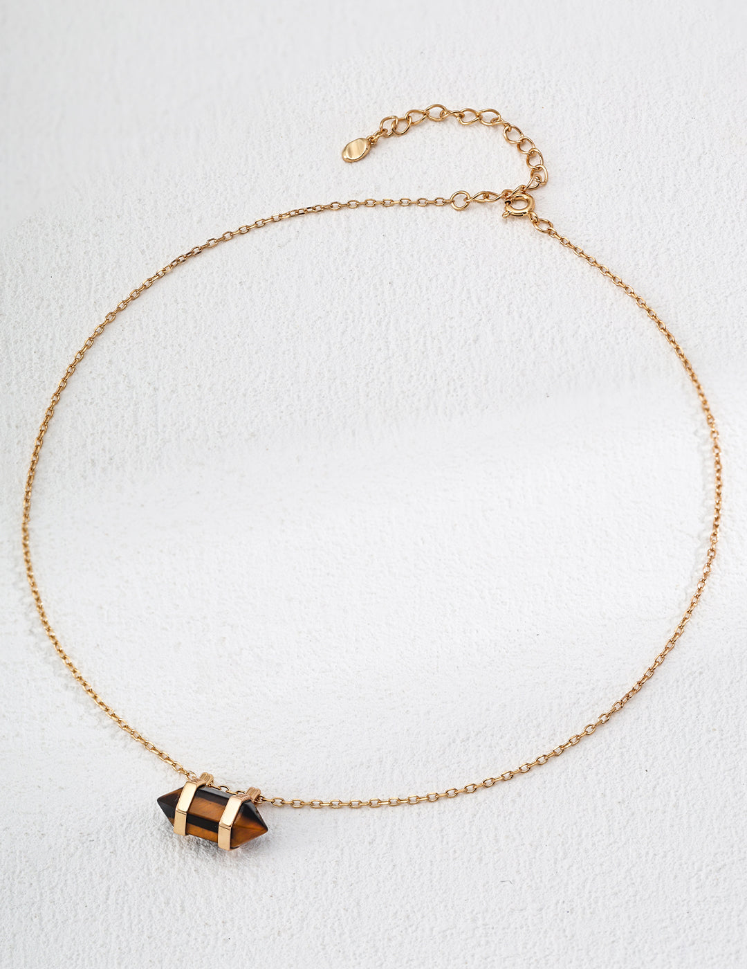 RXY Gold Chain Necklace with Tiger's Eye Crystal Pendant