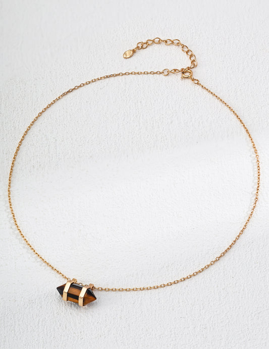 RXY Gold Chain Necklace with Tiger's Eye Crystal Pendant