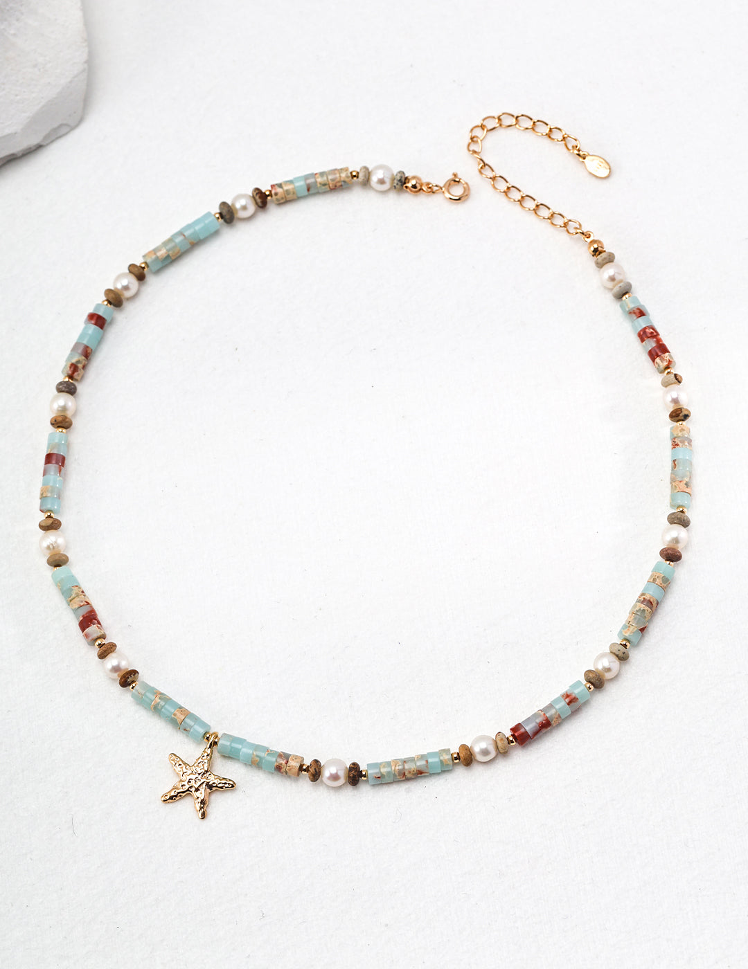 Star-shaped necklace with agalmatolite gemstone and pearls – RXYJewelry