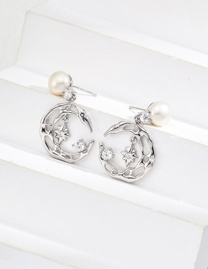 Silver Natural Pearl Cubic Zircon Earrings_rxyjewelry