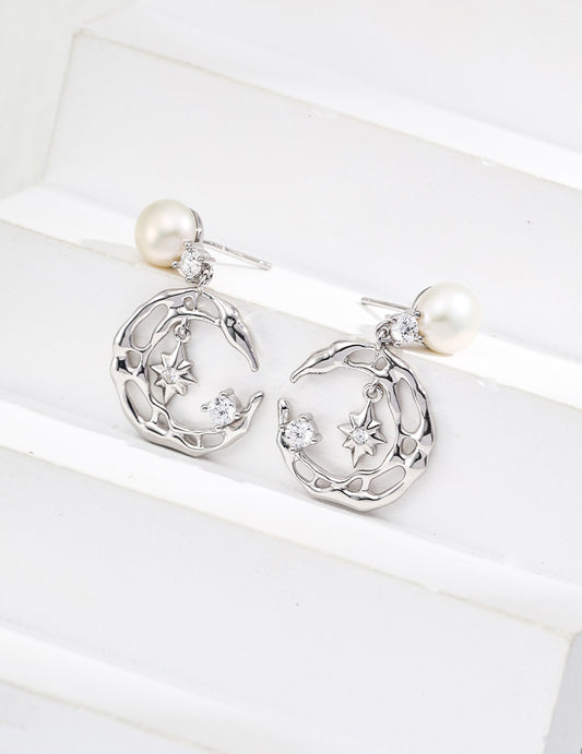 Silver Natural Pearl Cubic Zircon Earrings_rxyjewelry